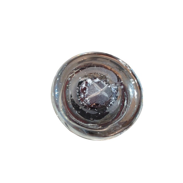 Vintage handblown Amethyst purple Bullicante vase with glass flowers adorning the neck.