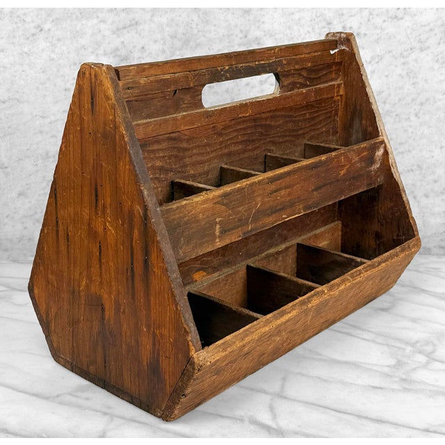 Farmhouse Antique Primitive Wood Machinist Tool Box Hardware Organizer Caddy For Sale - Image 3 of 12