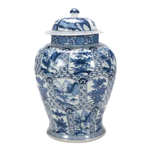 Large 20th Century Guangxu Chinese Export Porcelain Blue & White Vase and Cover
