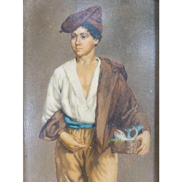 19th Century 19th Century Italian Oil Painting on Wood Panel of a Young Merchant For Sale - Image 5 of 12