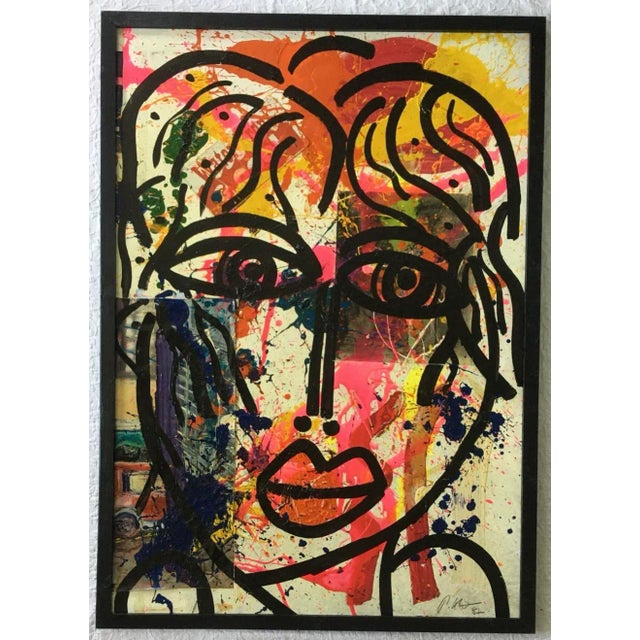 Peter Keil, Large Abstract Face Mixed-Media Painting, 1980s For Sale - Image 9 of 9