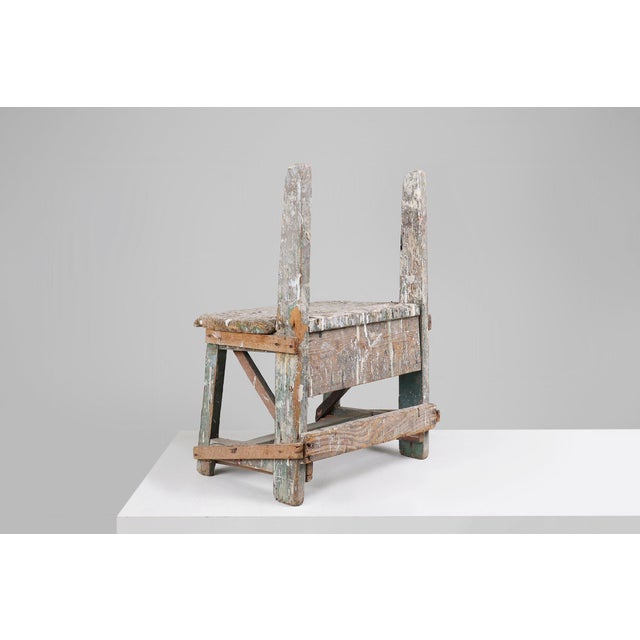 Brown Industrial Rustic Stool with Patina, France, 1900s For Sale - Image 8 of 13