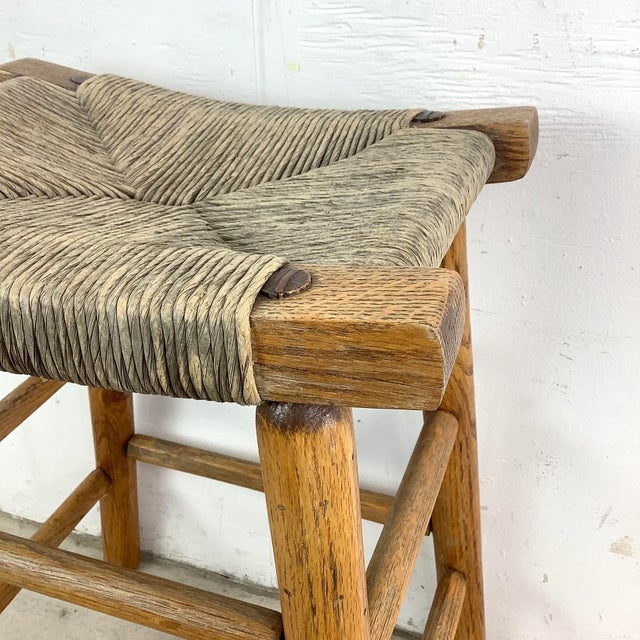 Vintage Rush Seat Counter Stool For Sale - Image 11 of 12