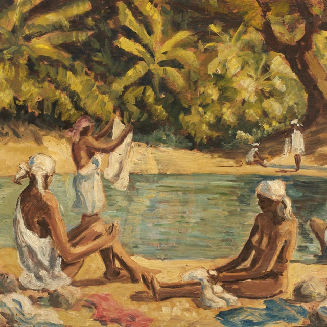 Paint Pair of Tropical Haitian Paintings of Haitians at Work by Werner Jaegerhuber For Sale - Image 7 of 18