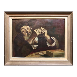 Unknown, Polish Judaica Portrait of Hasidic Rabbi Shtetl Tailor Oil Painting For Sale