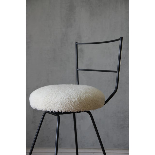 Cream Shearling 'Tabouret' Swiveling Counter Stool by Understated Design For Sale - Image 8 of 12