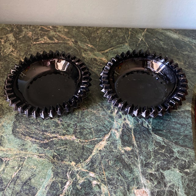 1950s Vintage Black Depression Glass Ashtrays - a Pair For Sale - Image 5 of 5