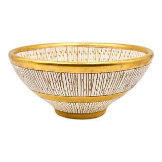 Mid-Century Ivory and Gold Sgraffito Bowl For Sale