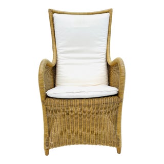 1990s Contemporary Lloyd Flanders Wicker Patio High Back Chair, Attributed For Sale