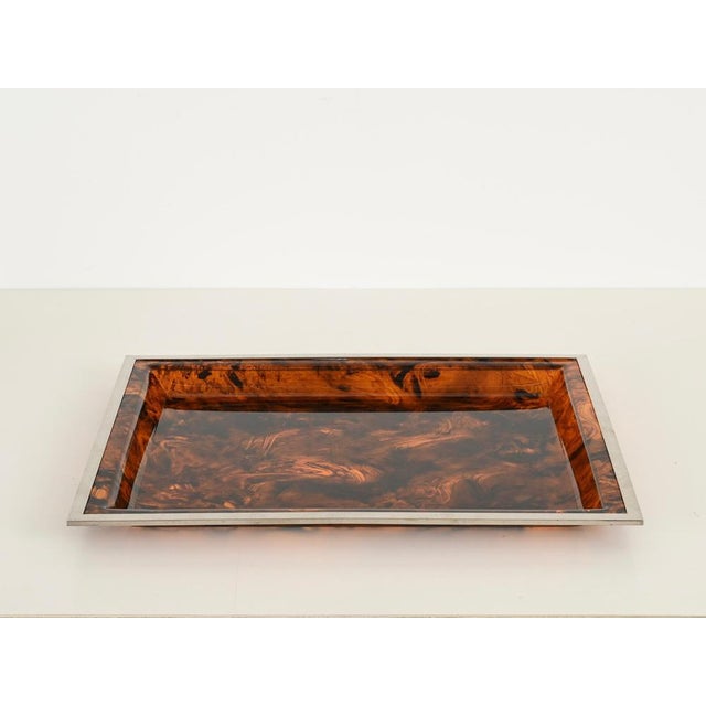 1970s Rectangular Tortoiseshell Effect Acrylic Glass Serving Tray from Dior, Italy, 1970s For Sale - Image 5 of 15
