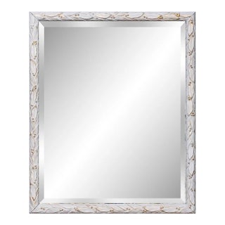 1980s Pale Gray & Gold Framed Beveled Mirror For Sale