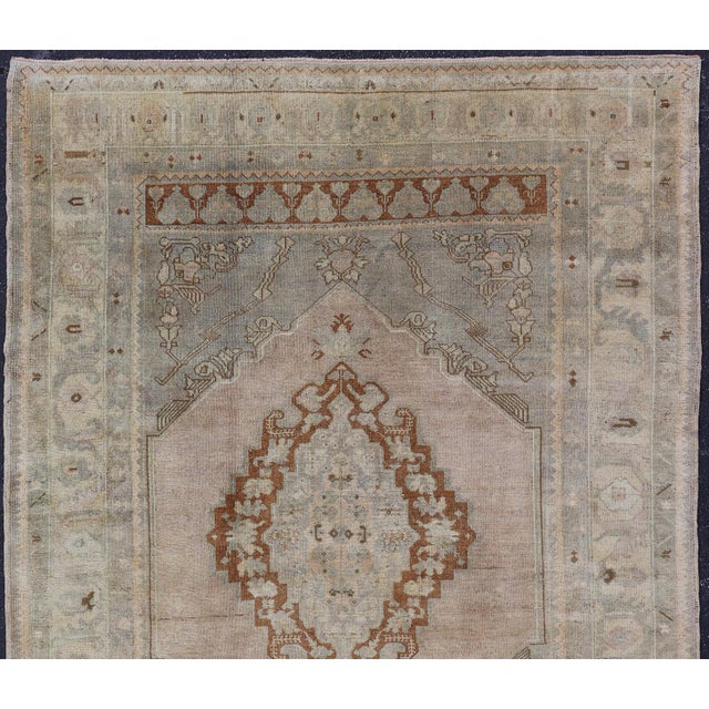 Unique Turkish Oushak rug with muted colors in taupe, gray, ice blue and L.green, Keivan Woven Arts / rug Tu-ERD-04,...