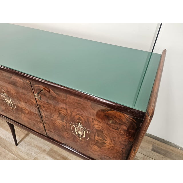 Mid-Century Mahogany Sideboard with Teal Glass and Compartments with Drawers, 1950s For Sale - Image 9 of 18