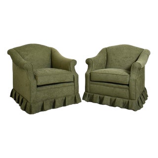 Green Fabric Fringe Lounge Chairs, 1940s, Set of 2 For Sale