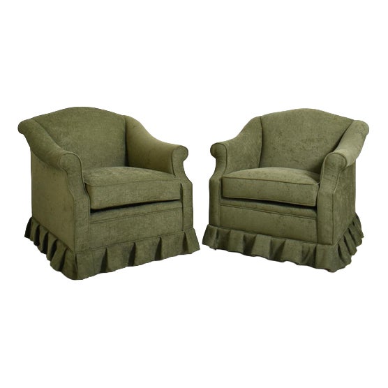 Green Fabric Fringe Lounge Chairs, 1940s, Set of 2 For Sale