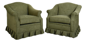 Green Fabric Fringe Lounge Chairs, 1940s, Set of 2