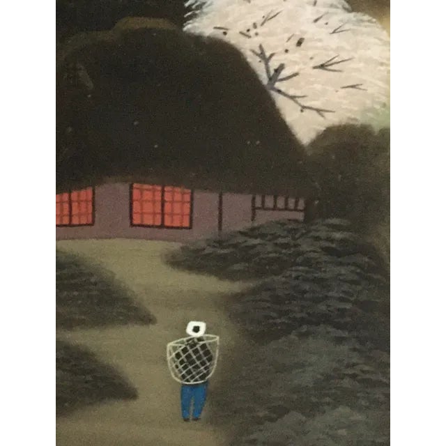 1940s Japanese Folk Art Gouache and Acrylic Paintings, Framed - Set of 3 For Sale In Seattle - Image 6 of 12