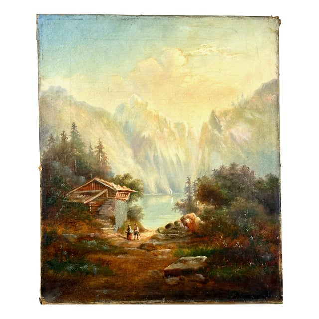 German School Artist, Mountain Landscape, Oil on Canvas, 19th Century For Sale