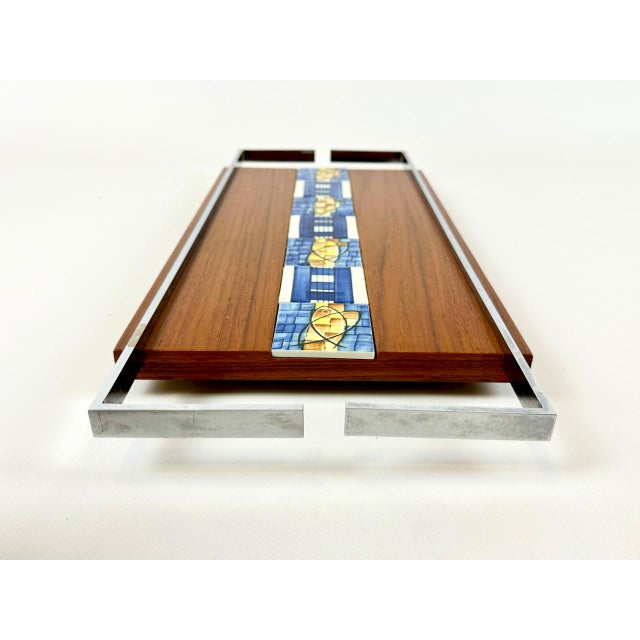 Wood Mid-Century Modern Teak Serving Tray with Tile Inlay, 1960s For Sale - Image 7 of 10