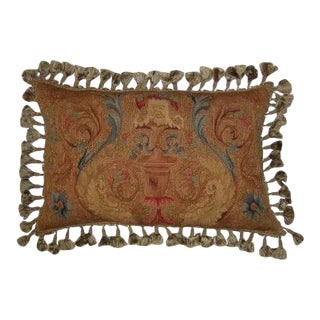 Olive Aubusson Floral Pattern Throw Pillow For Sale