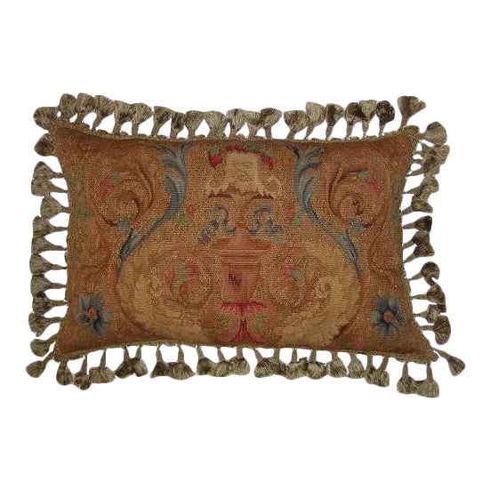 Olive Aubusson Floral Pattern Throw Pillow For Sale