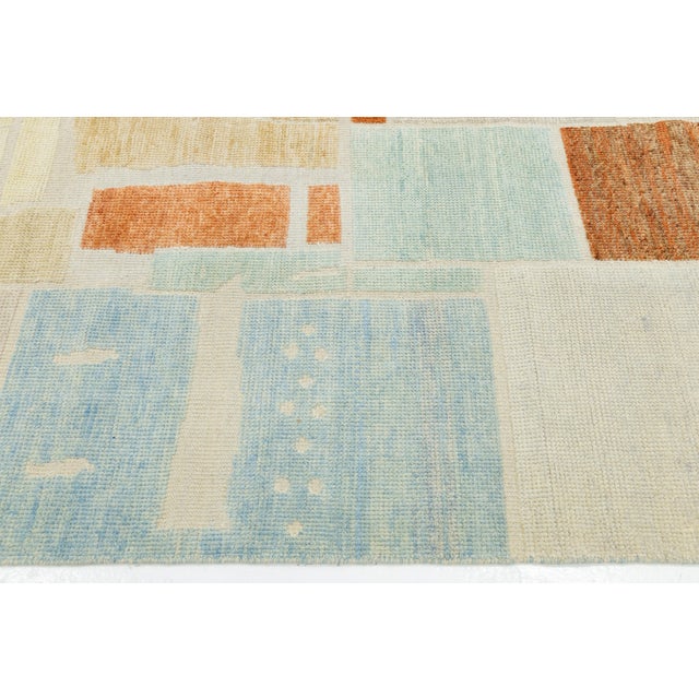 Textile Modernist Color-Block Handcrafted Wool Area Rug With Abstract Painterly Grid For Sale - Image 7 of 12