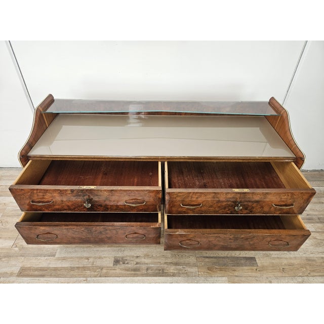 Walnut Burl Chest of Drawers with Double Glass Top, 1950 For Sale - Image 12 of 18