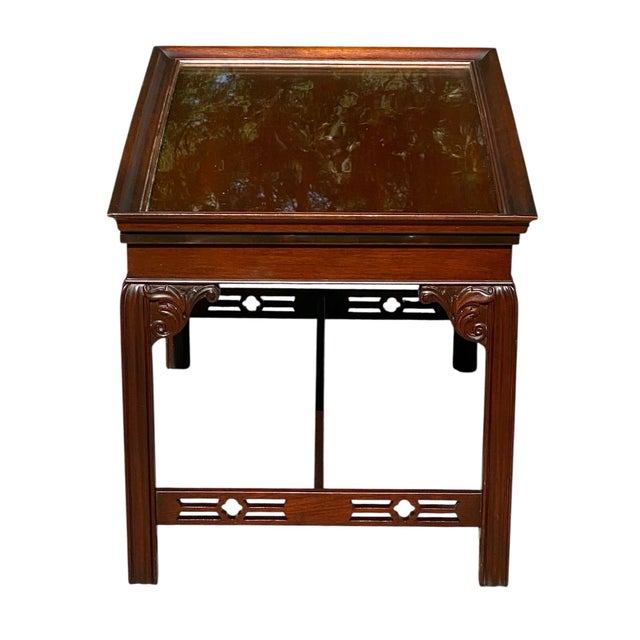 Mid 20th Century Mahogany Chippendale Style Butlers Coffee Table With Glass Top Serving Tray For Sale - Image 9 of 12