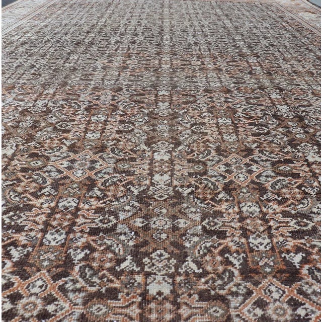 Antique Mahal Persian Carpet With All-Over Herati Design in Ivory, Gray & Brown 10'4 X 17'3 For Sale - Image 13 of 16