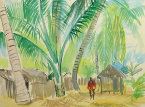 Stephane Magnard, French Watercolor - Tropical Village