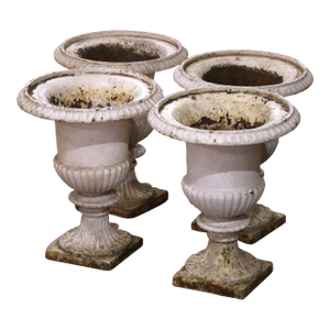 Mid-19th Century French Weathered Painted Iron Medici Vases - Set of 4