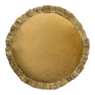 The Macaron, Fringed Velvet Circle Pillow, Gold For Sale