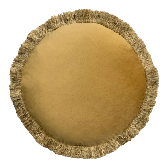 The Macaron, Fringed Velvet Circle Pillow, Gold For Sale