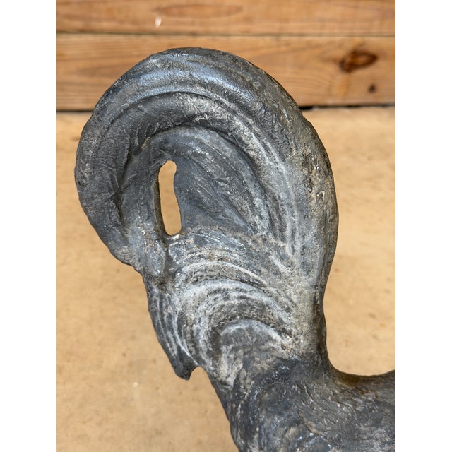 Vintage French Style Cast Iron Rooster Garden Statue With Wrought Iron Floral Base For Sale In Naples, FL - Image 6 of 12