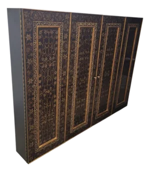 Monumental Vintage Maitland Smith Gold Black 4 Door Flat Screen Tv Hideaway Wall Mounted Cabinet