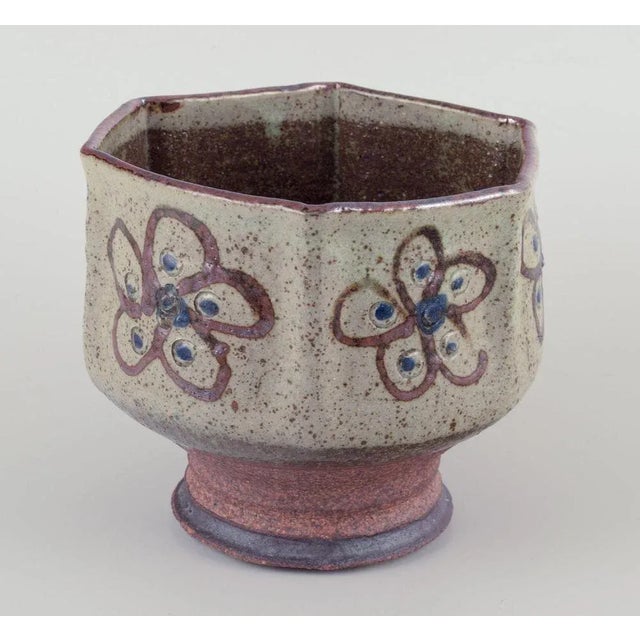 Hexagonal Ceramic Vase in Raku Technique from Birgit Krog, 1970s For Sale - Image 3 of 8