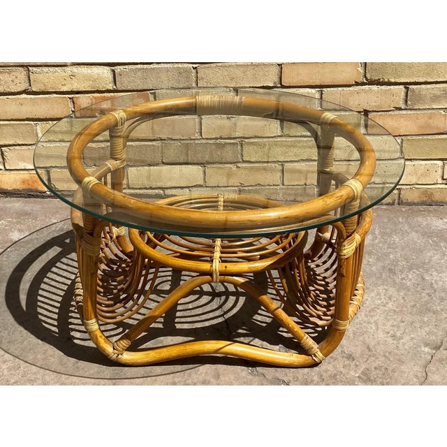 1970s Bamboo and Rattan Coffee Table with Glass Top For Sale In Denver - Image 6 of 6