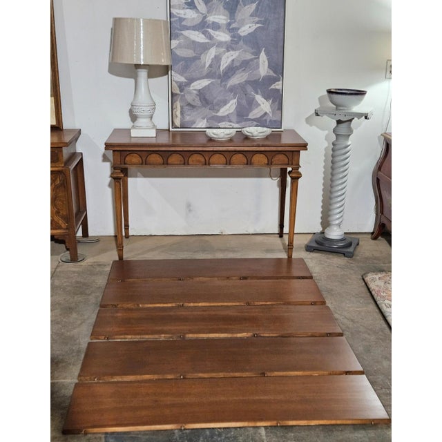 Brown Vintage Mid Century Italian Provincial Cherry Console/ Extending Dining Table For Sale - Image 8 of 9