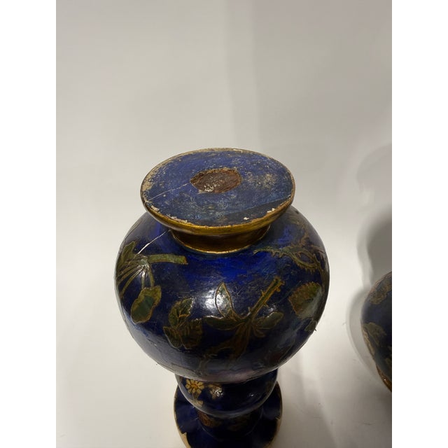 Pair, 19th Century English Brighton Pavilion Style Decoupage & Gilt Wood Vases For Sale - Image 9 of 9