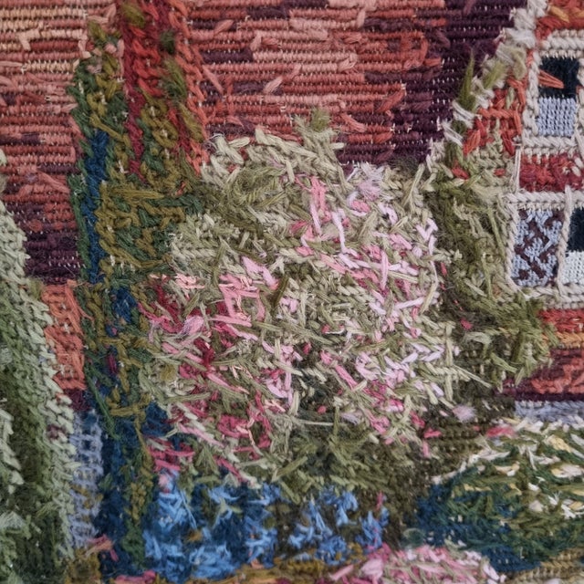 Antique Handmade Gobelin Large Victorian Needlepoint Cottage Scene Wall Art Wool Tapestry in Gilded Baroque Frame, 19th Century For Sale - Image 10 of 11