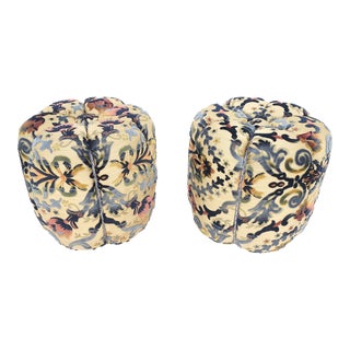 Floral Upholstery Custom Studio Made Ottomans Poufs Benches Stool - A Pair For Sale