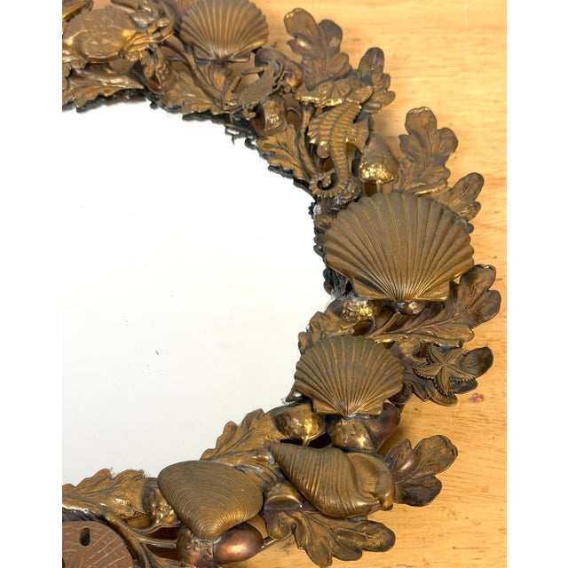 Victorian Brass Coral & Sea Life Circular Mirror, England, Late 19th Century For Sale In West Palm - Image 6 of 13