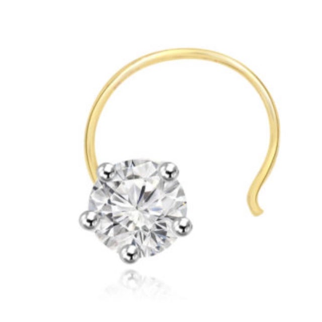 2020s 20 Point Natural Diamond Solitaire 14k Gold Wedding Nose Piercing Stud Ring Pin For Sale - Image 5 of 8