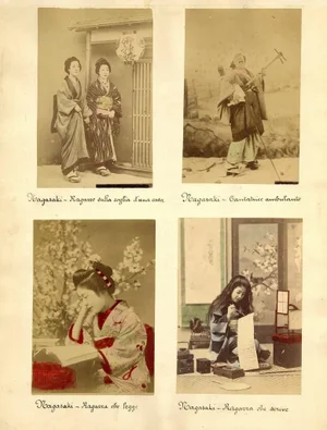 Ancient Portraits of Women from Nagasaki - Hand-Colored Albumen Print 1870/1890 1870/1890
