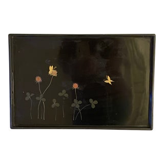 Vintage 1940s Butterfly & Clover Lacquerware Bar Tray For Sale