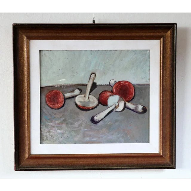 Piero Leo, Red Mushrooms, 1970s, Oil Painting, Framed For Sale - Image 13 of 13