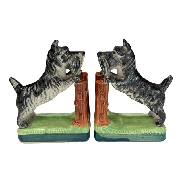 Mid 20th Century Ceramic Dog Bookends Schnauzer For Sale