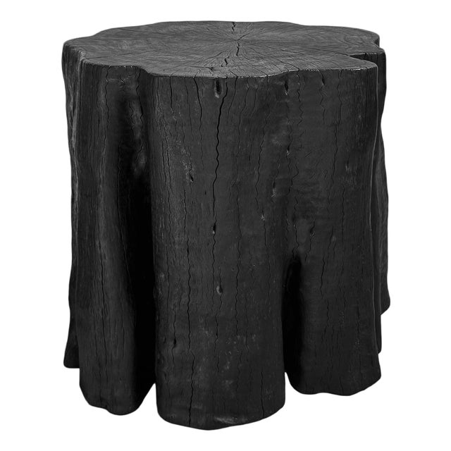 Black Organic Modern Natural Form Stump Stool / Side Table For Sale