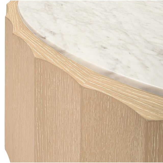 Worlds Away Matthew Izzo Home - Moore Fluted Cerused Oak Coffee Table With White Carrara Marble Top For Sale - Image 4 of 6