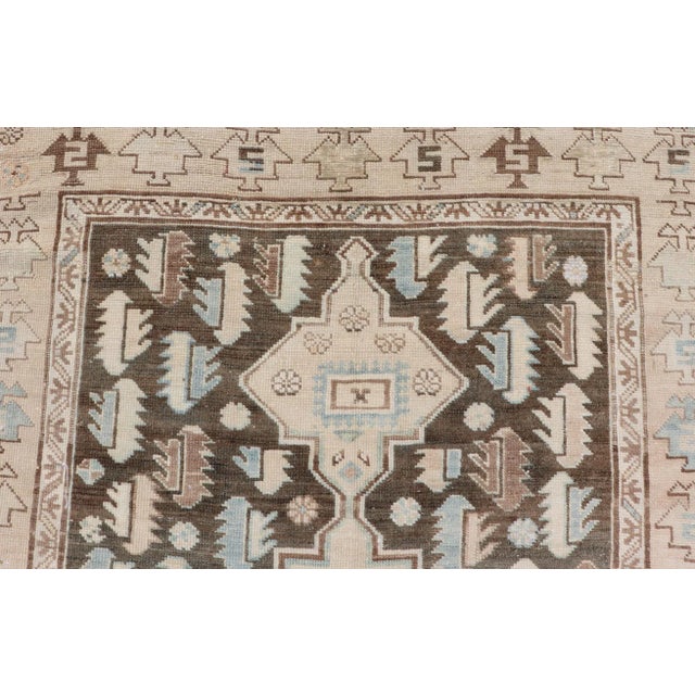 Early 20th Century Early 20th Century Antique Kazak Runner With Geometric Design and Medallions on a Brown Field For Sale - Image 5 of 9